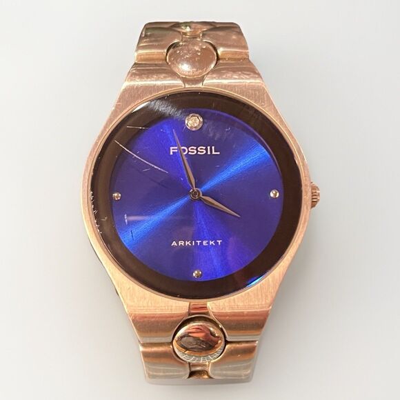 Vintage Fossil Arkitekt Mens Watch FS-2710 35mm Silver Blue Stainless UNTESTED - Picture 1 of 5
